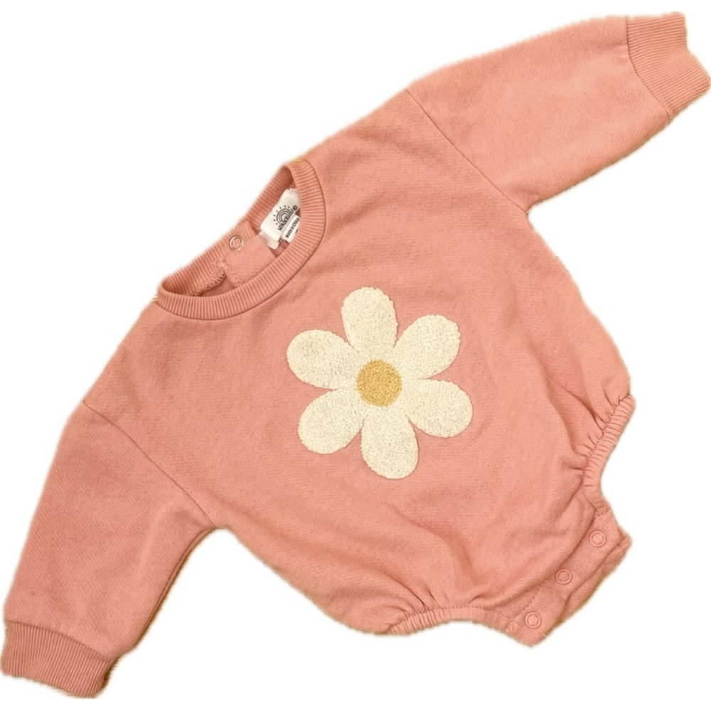 WONDERLUXE EUC Girls Daisy Flower Appliqué Sweatshirt Bubble